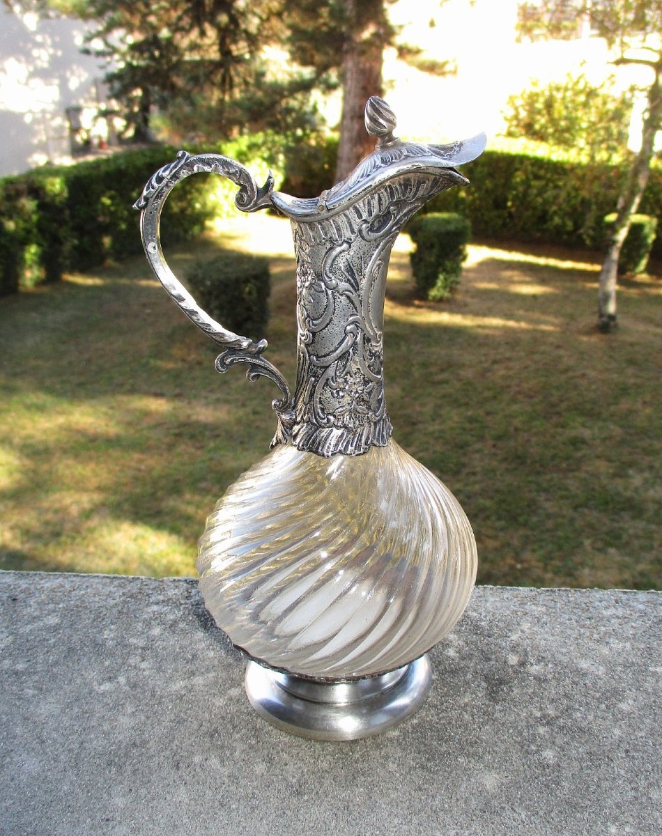 A Beautiful 19th-century Louis XV Rocaille-style Ewer, Made Of Twisted Crystal With A Solid Silver Setting.-photo-3