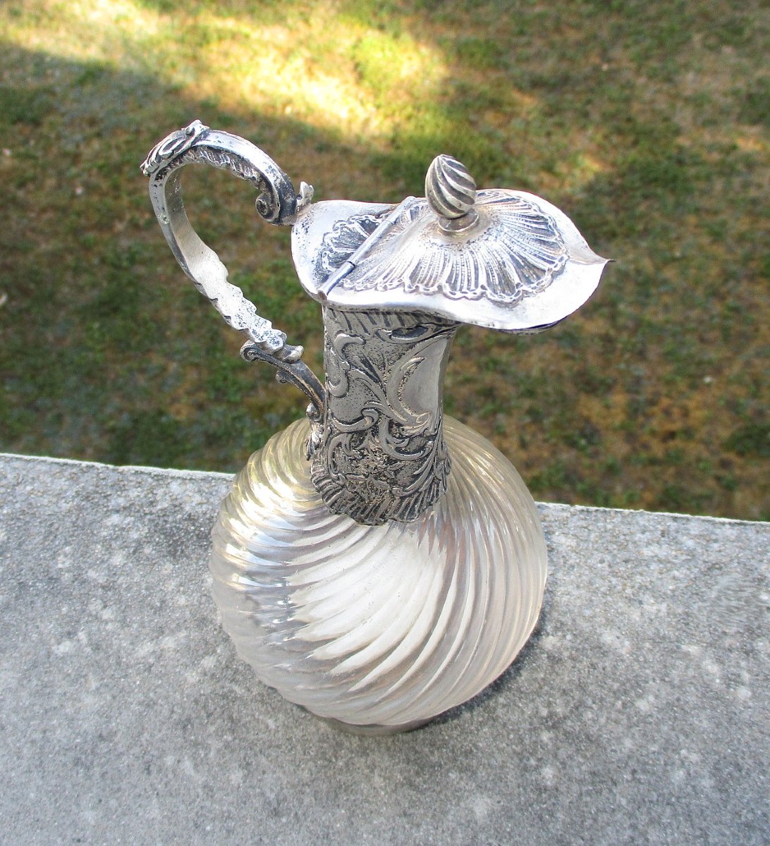 A Beautiful 19th-century Louis XV Rocaille-style Ewer, Made Of Twisted Crystal With A Solid Silver Setting.-photo-3