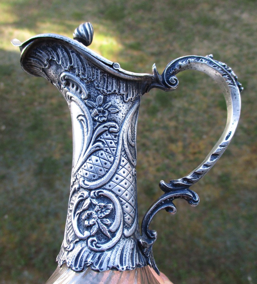 A Beautiful 19th-century Louis XV Rocaille-style Ewer, Made Of Twisted Crystal With A Solid Silver Setting.-photo-6