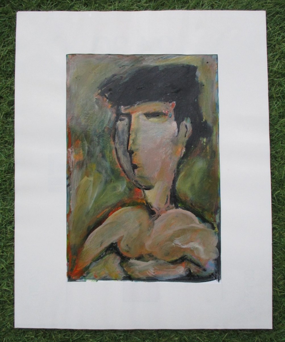 Christian Charvet, Grenoble: A Beautiful Portrait Of A Man, Acrylic And Oil On Paper, 1995.-photo-4