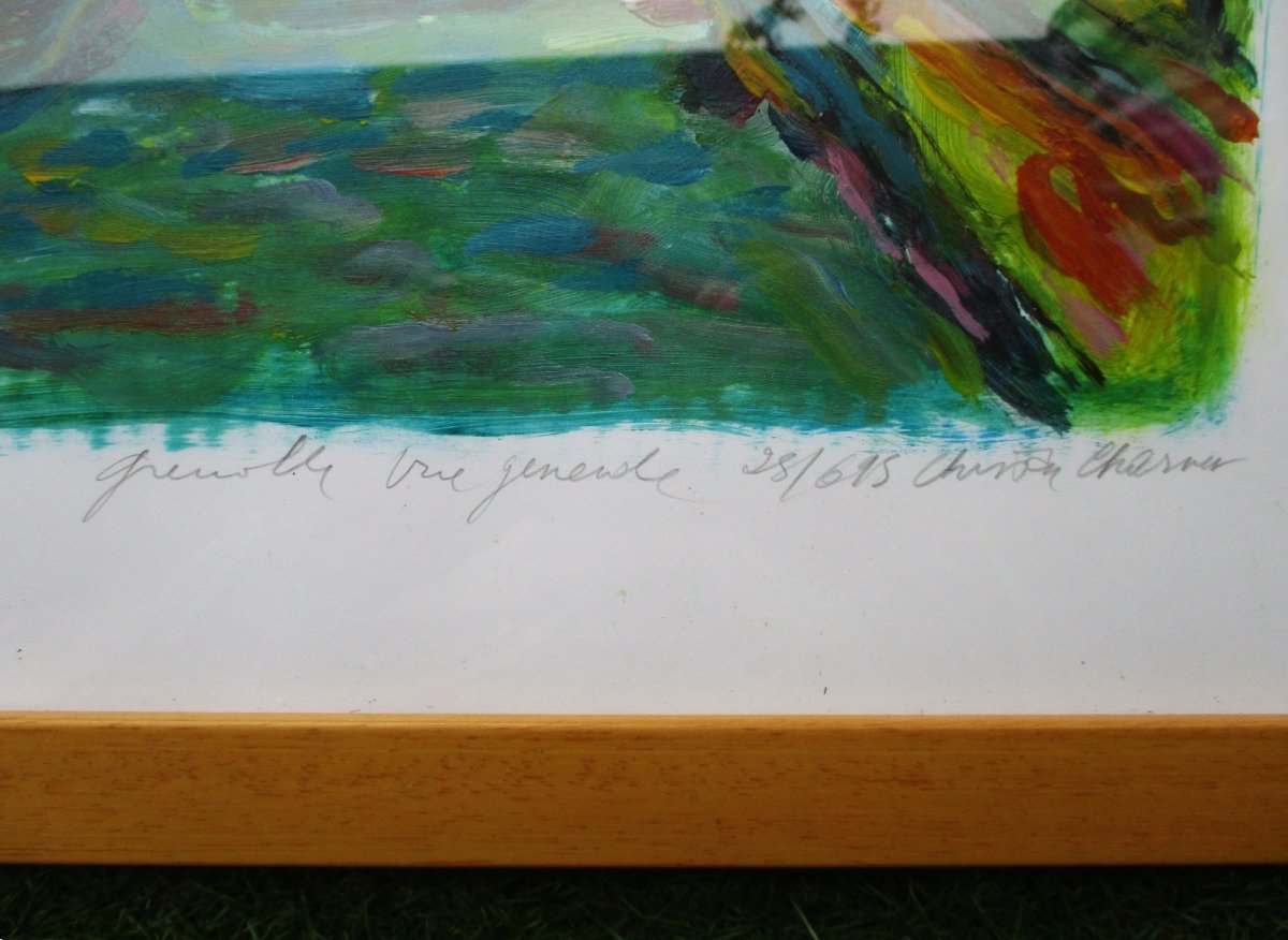 Christian Charvet, Grenoble Vue générale en 1995, tableau acrylique et huile sur papier.-photo-3