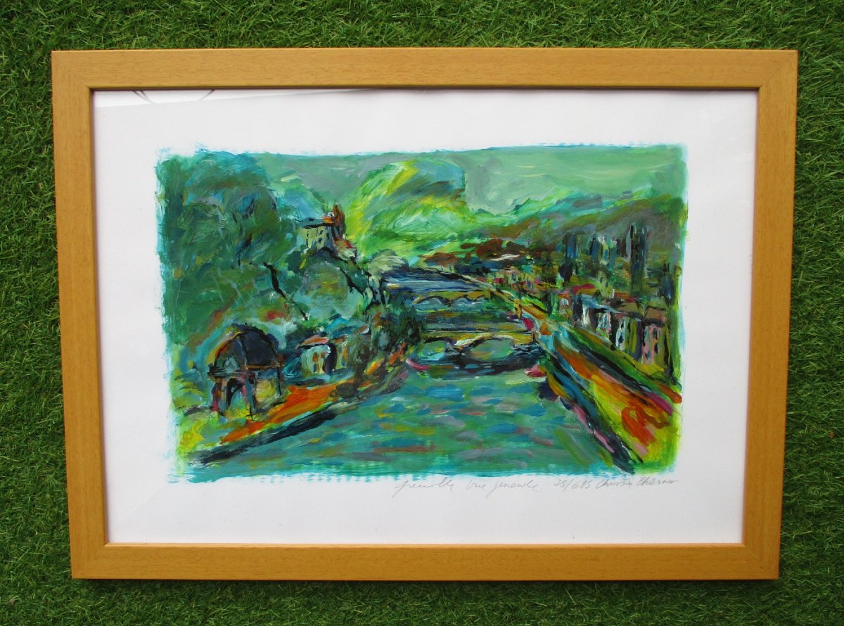 Christian Charvet, Grenoble Vue générale en 1995, tableau acrylique et huile sur papier.