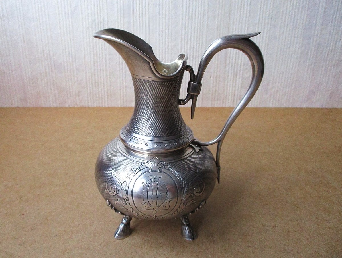 Très beau pot à lait en argent massif style Napoléon III, monogramme initiales LD ou DL.-photo-1