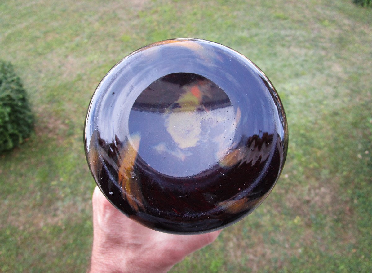 Charles Schneider, Le Verre Français, Very Beautiful Art Deco Speckled Glass Diabolo Vase.-photo-4