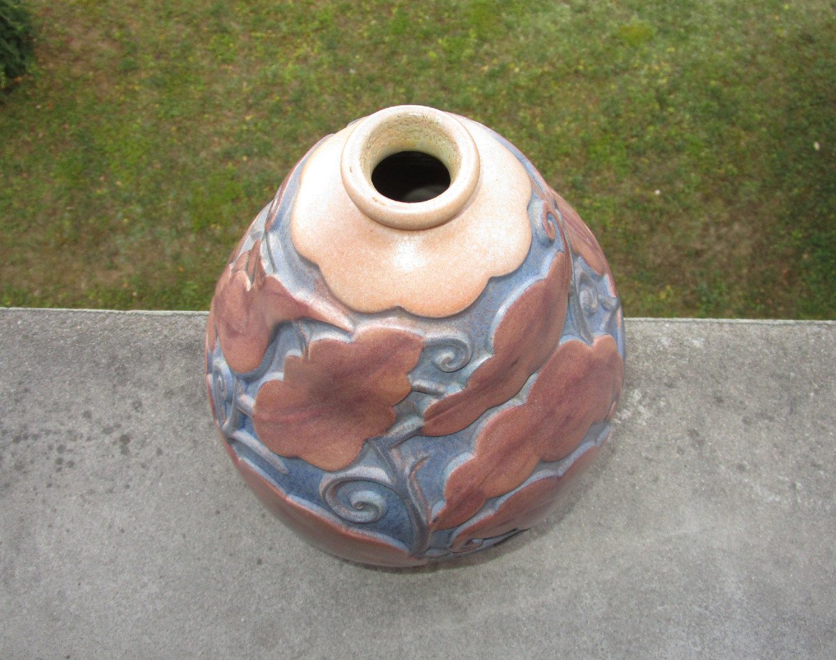 Mougin Nancy, Ventrillon, Very Beautiful Art Deco Sandstone Vase In Perfect Condition. Height: 27.5 Cm.-photo-4