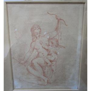 Very Beautiful Drawing In La Sanguine, French School Of The Eighteenth Century, Style Of François Bouchet.