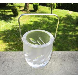 Very Beautiful Small Ice Bucket Or Ice Bucket, Crystal And Silver Metal, Lalique France Model Artois