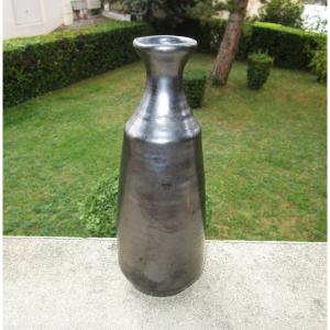 Very Beautiful Vase In Black Lustered Ceramic Les Grottes Dieulefit Style Georges Jouve Pouchain.