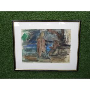 Watercolor Signed Bob Ten Hoope Nude Woman From Back Pont En Royans Vercors Beautiful Female Nude Painting