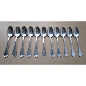 11 Beautiful Small Mocha Or Coffee Spoons In Italian Sterling Silver Hallmark 800, 160 Grams.