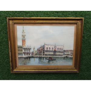 Très belle aquarelle fin XIXe encadrée sous vitre et signée, à identifier, tableau ancien Venise.