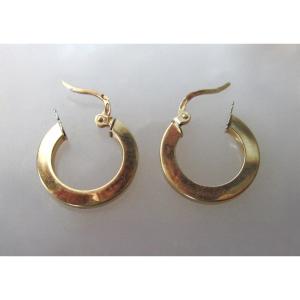 Paire De Boucles d'Oreille Créoles En Or Massif 18 Carats 18k, 1,40 Grammes, Diamètre 1,5 Cm. 