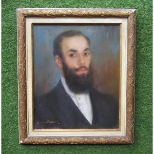 Emmanuel Barcet, Very Beautiful 19th Century Pastel Framed Under Glass, Signed Painting, Portrait Of A Bearded Man