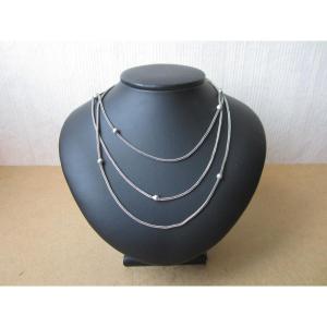 Old Beautiful Large Necklace With Solid Silver Pearls, Length 141.5 Cm.