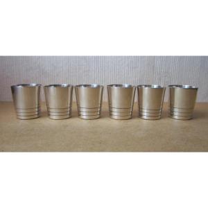 Six Large Christofle Art Deco Goblets Or Small Cups 1930 Modernist Luc Lanel Style.