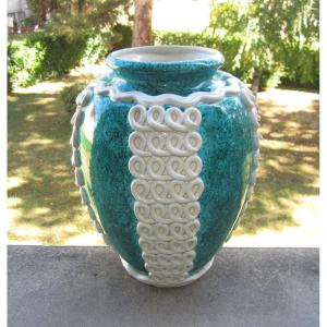 Gustave Asch Sainte Radegonde grand vase en céramique émaillé vers 1950-1960.