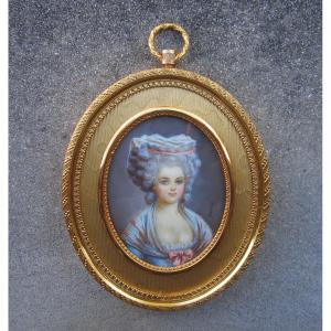 Miniature sur ivoire signé Gamet Rose Bertin Marchande de modes cadre bronze doré tableau.