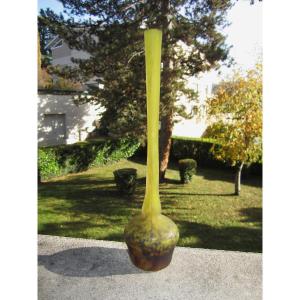 Very Beautiful Marbled Glass Berluze Vase Signed Lorrain Subsidiary Of Daum Pâte De Verre 28 Cm.