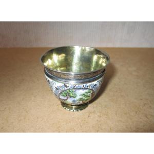 Tobias Baur Painted And Enameled Cup 1690-1710 Vermeil Mount Augsburg Meissen 17th Century.