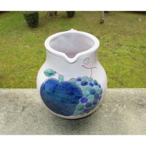 Beautiful Apple And Grape Pitcher Or Water Jug Signed By Brothers Robert And Jean Cloutier