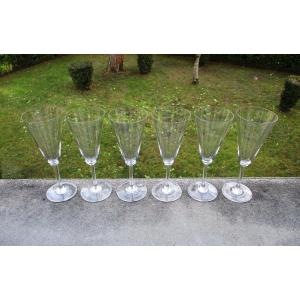 Six Baccarat Crystal Champagne Flutes, 100-192, Similar To The Dom Pérignon Model. 18.7 Cm.