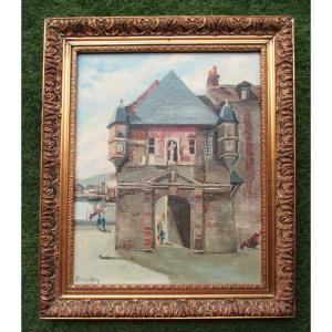 Claude Brequigny, Honfleur La Lieutenance Calvados Normandie huile sur toile beau tableau signé