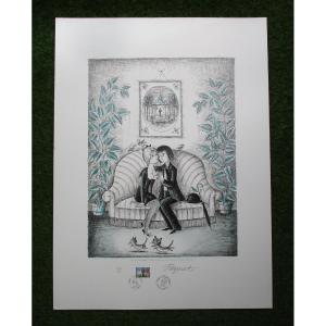 Raymond Peynet Lithographie signée et numérotée Les amoureux de Valence tableau 1985.