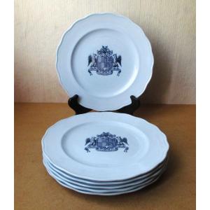 6 Large Plates Bearing Coats Of Arms: "le Cannet Des Maures," Thezan De Gaussan And De Colbert Family, 1883