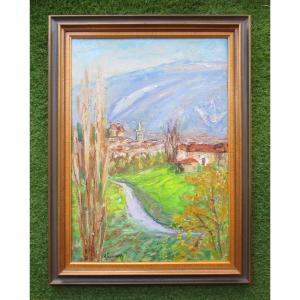 Jean Vinay, Large Oil On Canvas, *saint-marcellin In 1977*, Vercors, Isère—a Mountain Landscape.