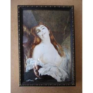 Ancienne miniature tableau signé Lallemand portrait femme nue petite restauration à prévoir.