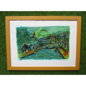 Christian Charvet, Grenoble Vue générale en 1995, tableau acrylique et huile sur papier.