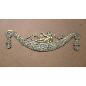19th-century Decorative Bronze Or Trim In The Empire Style, Featuring A Reclining Androgynous Young Man.