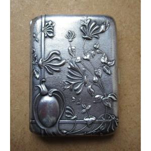 A Beautiful Art Nouveau Cigarette Case Made Of Solid Silver And Decorated With Honeysuckle Branches.