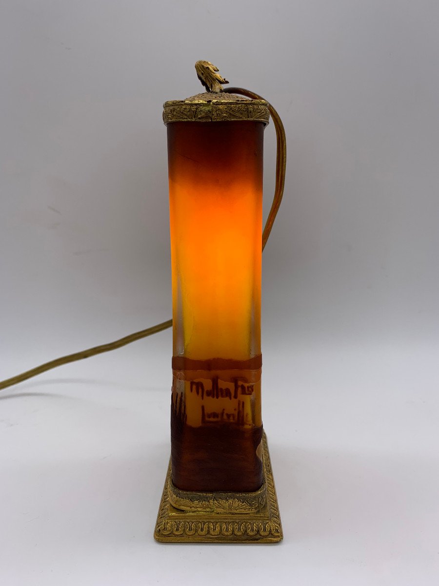 Night Light Decorated With A Flemish Landscape And A Mill, Muller Frères Lunéville-photo-2