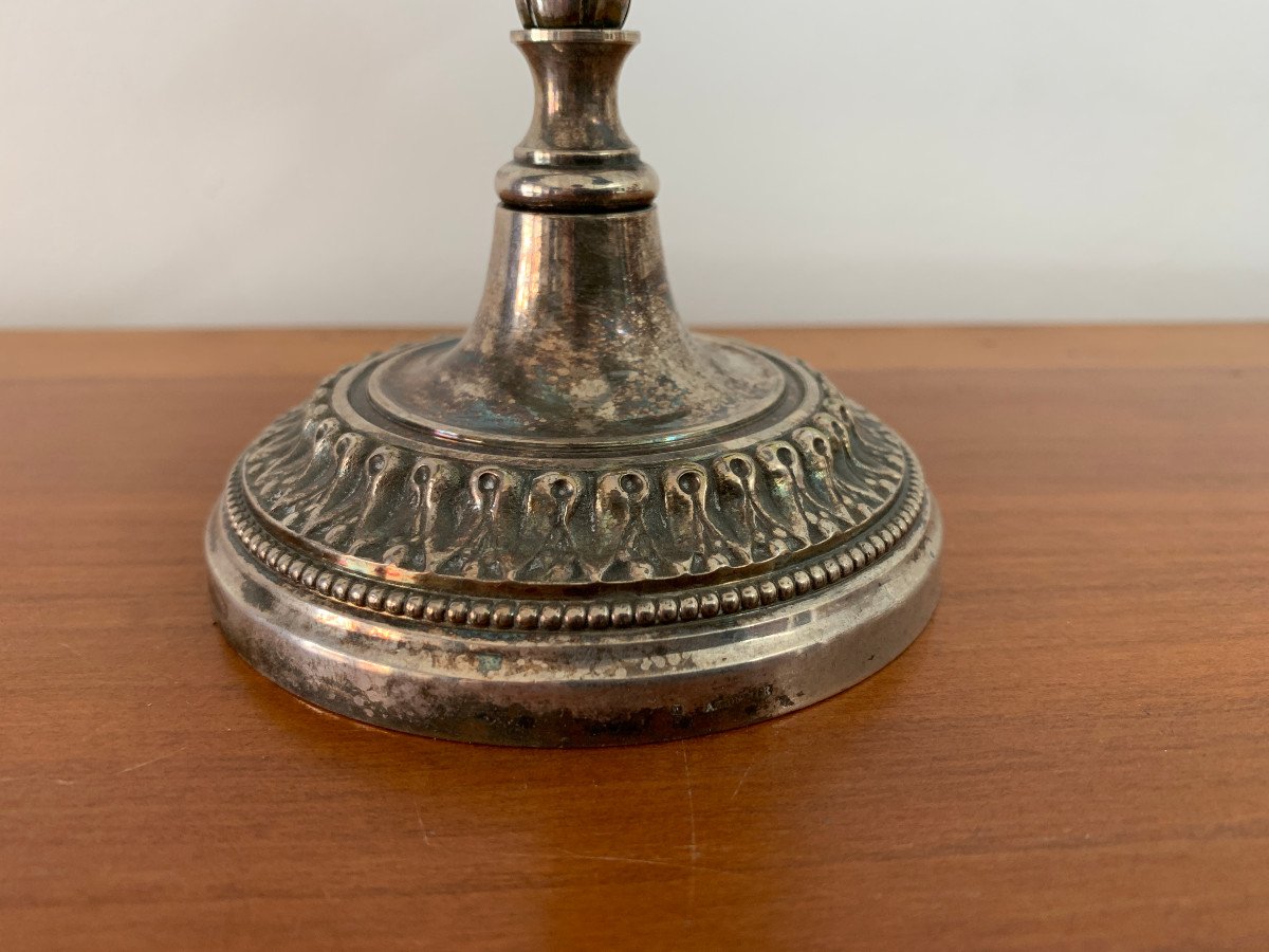Pair Of Louis XVI Style Silver Metal Candlesticks-photo-3