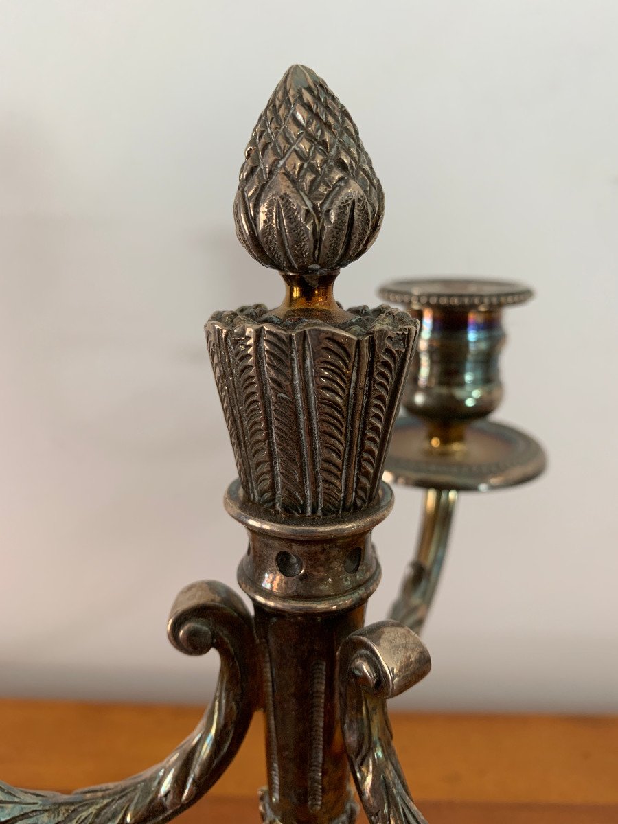 Pair Of Louis XVI Style Silver Metal Candlesticks-photo-4