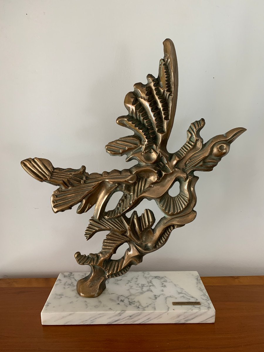 Bronze l'Envol On Marble Terrace, Jacques Peiffer