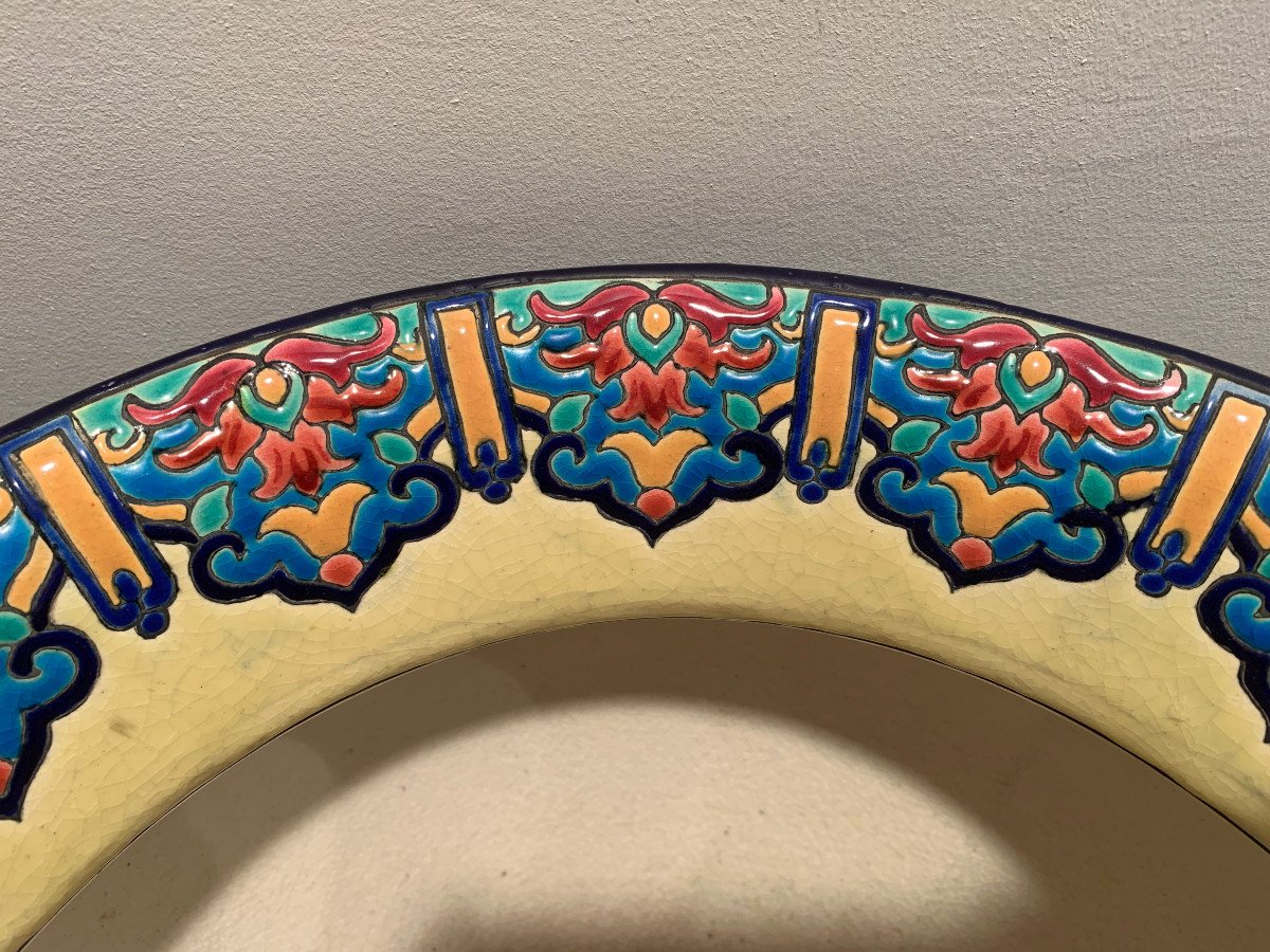 émaux De Longwy - Flowerpot In Enamels Encircled On Earthenware Decorated With Flowers-photo-3