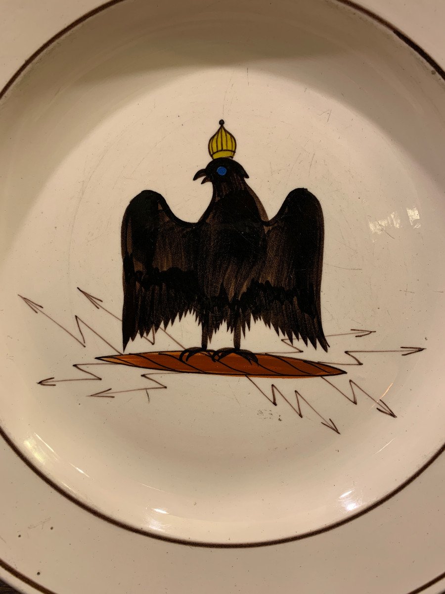 Earthenware Plate With Crowned Black Eagle On Lightning Stick, 19th Century-photo-2