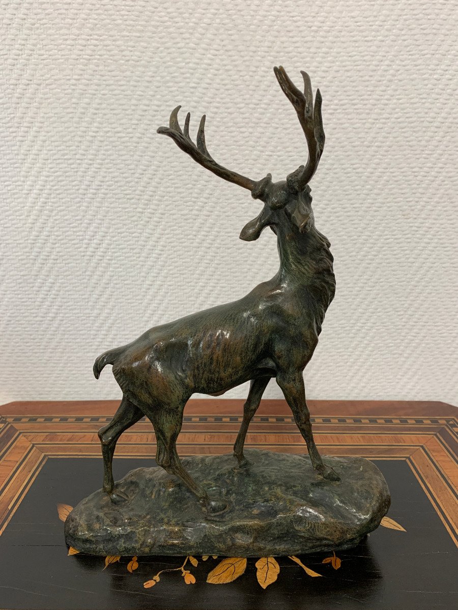 Thomas Cartier - Sculpture en bronze Le brame du cerf-photo-4