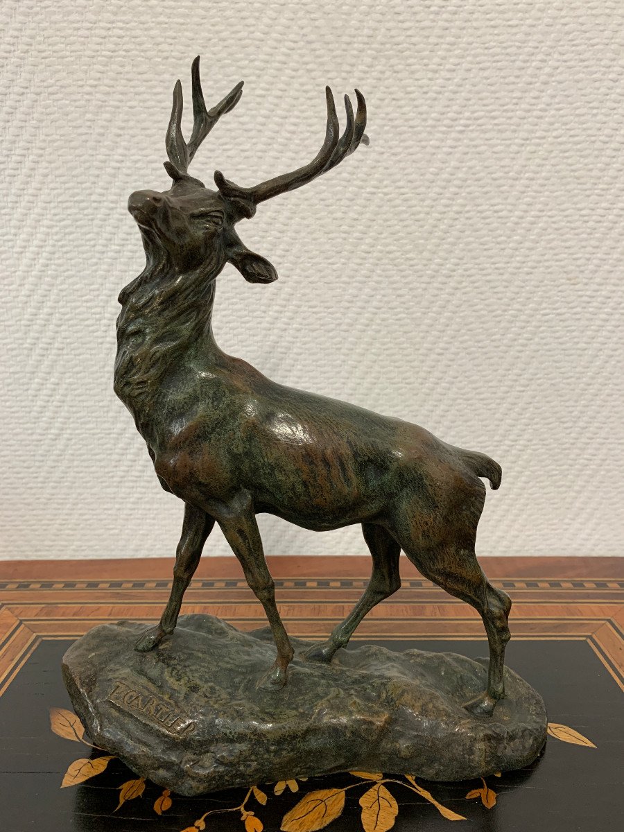 Thomas Cartier - Sculpture en bronze Le brame du cerf
