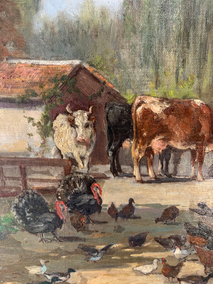 De Niederhäusern - Oil On Canvas Depicting A Farmyard-photo-4