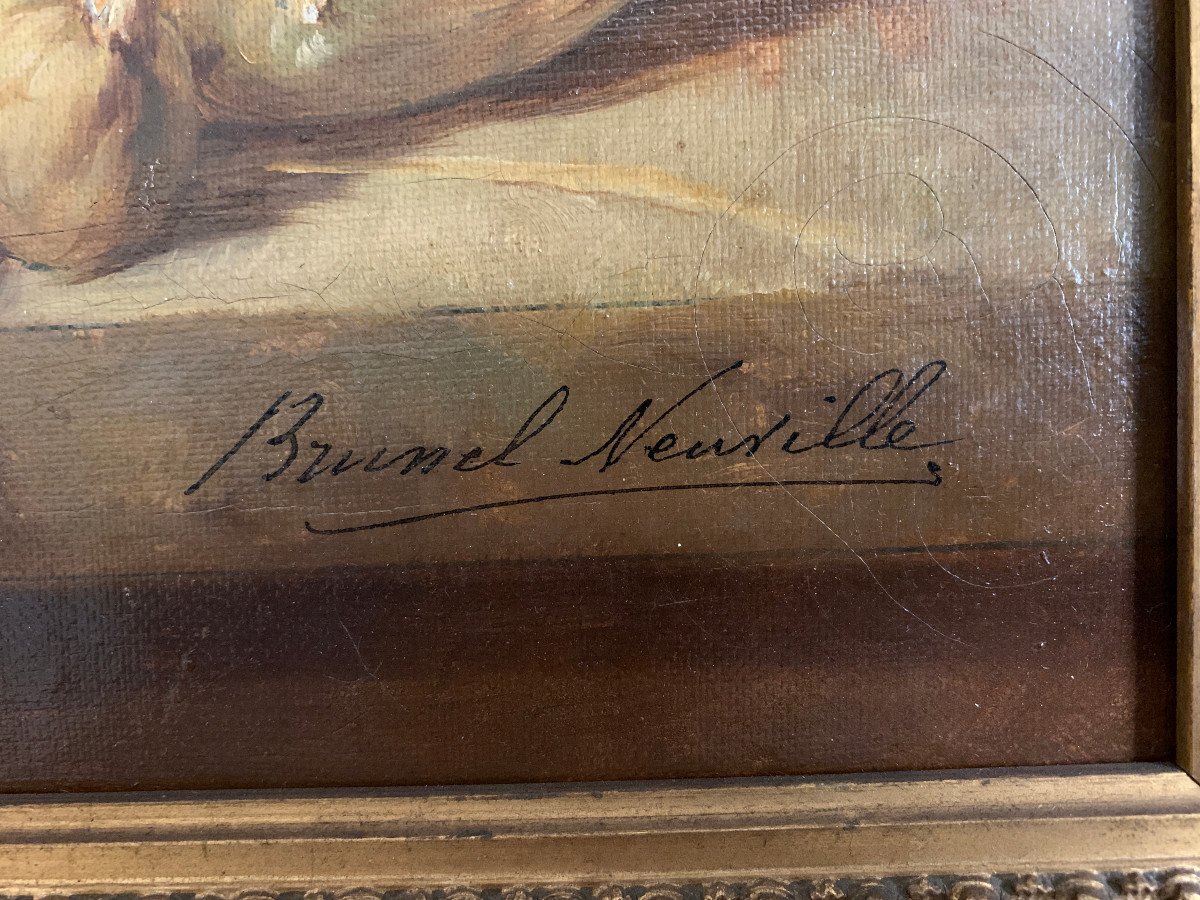 Brunel De Neuville - Oil On Canvas Representing A Hunting Basket-photo-1