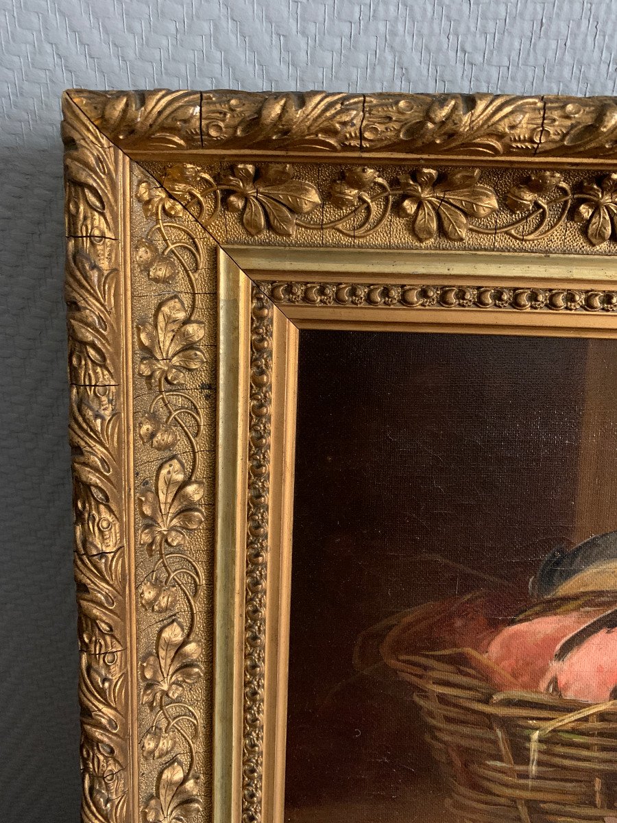Brunel De Neuville - Oil On Canvas Representing A Hunting Basket-photo-2