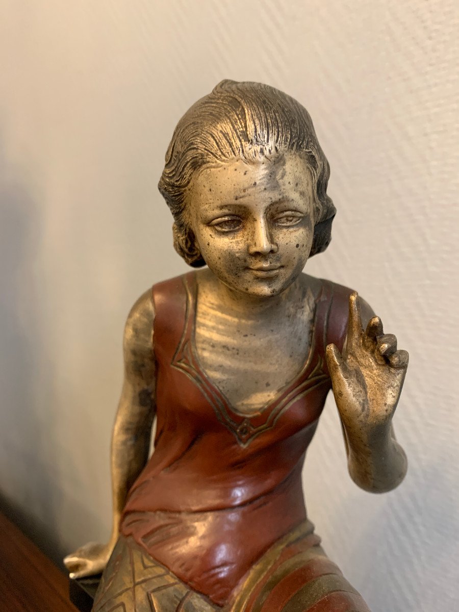 Jeune fille et son chien, sujet Art déco en régule "LA REPRIMANDE"-photo-2