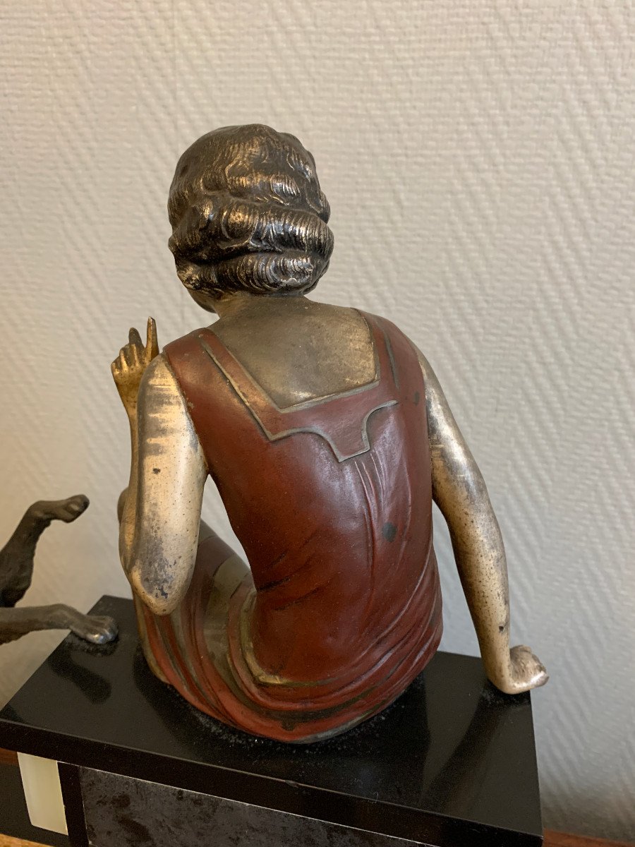 Jeune fille et son chien, sujet Art déco en régule "LA REPRIMANDE"-photo-1