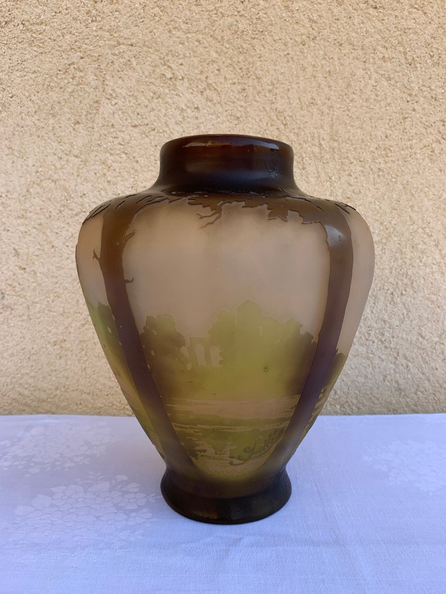 émile Gallé Vase Decorated With A Lake Landscape-photo-3