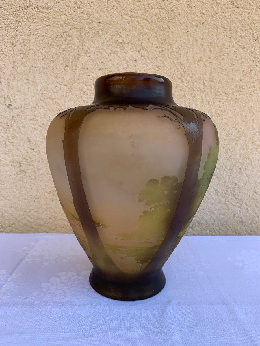 émile Gallé Vase Decorated With A Lake Landscape-photo-1