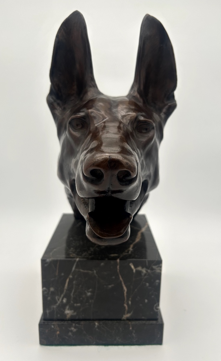  Bronze German Shepherd Head “alert” - Max Le Verrier (1891-1973)