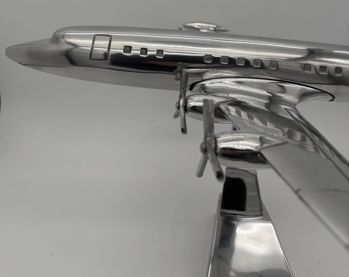 Maquette décorative d'avion type Lockheed Constellation en aluminium poli -photo-4